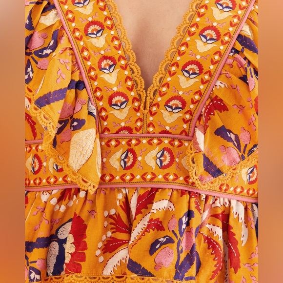 FARM RIO Palms Party Yellow Ruffled Blouse - Picture 9 of 9